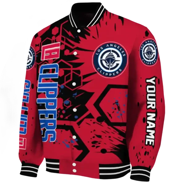 personalized los angeles clippers hexagon cluster red black varsity jacket best selling.webp