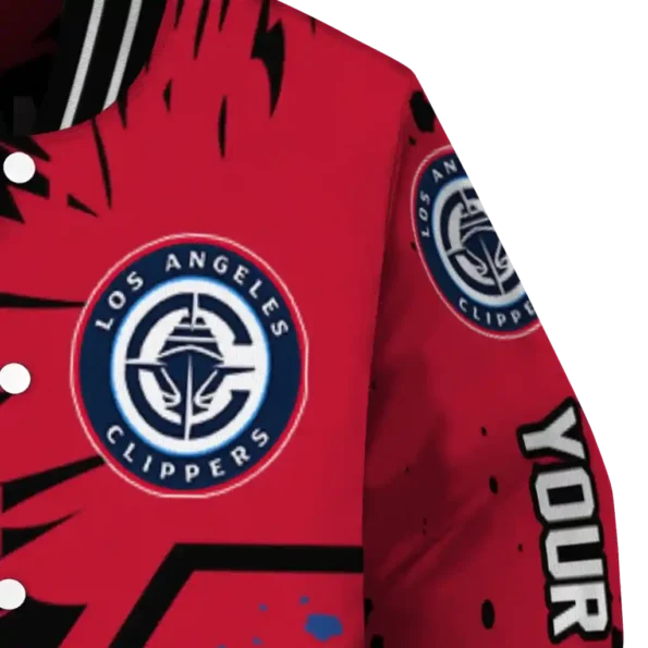 personalized los angeles clippers hexagon cluster red black varsity jacket premium grade.webp