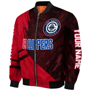 personalized los angeles clippers hexagon mesh red black bomber jacket best selling