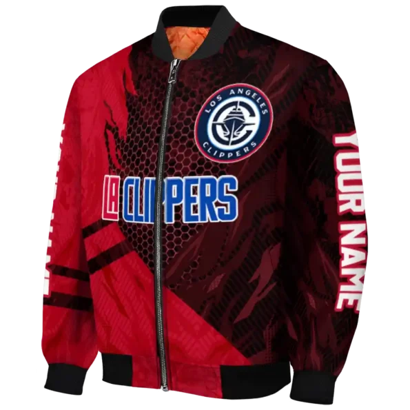 personalized los angeles clippers hexagon mesh red black bomber jacket best selling