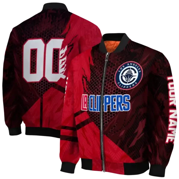 personalized los angeles clippers hexagon mesh red black bomber jacket fashion forward
