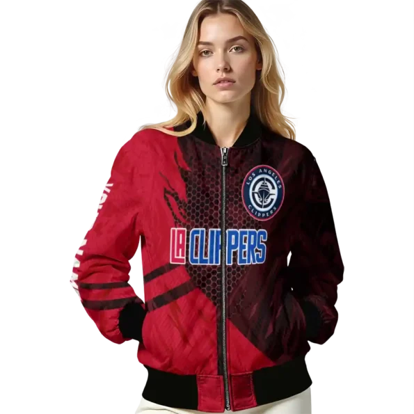 personalized los angeles clippers hexagon mesh red black bomber jacket latest model