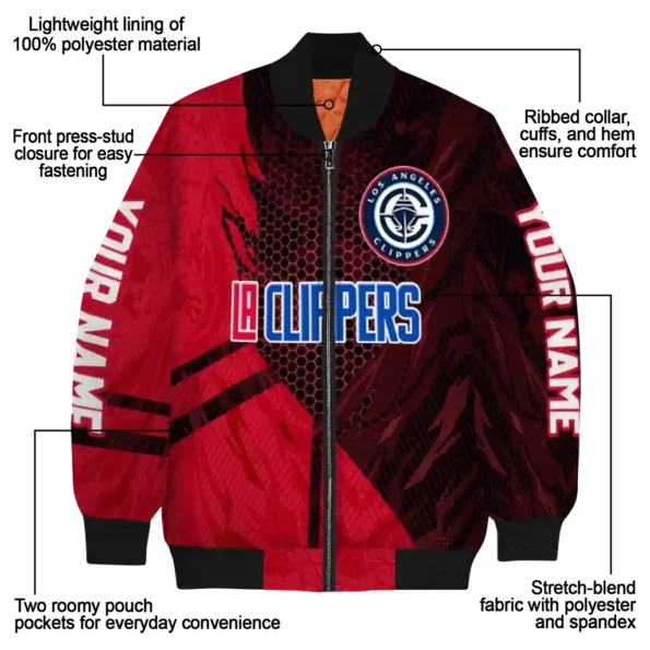 personalized los angeles clippers hexagon mesh red black bomber jacket new arrival