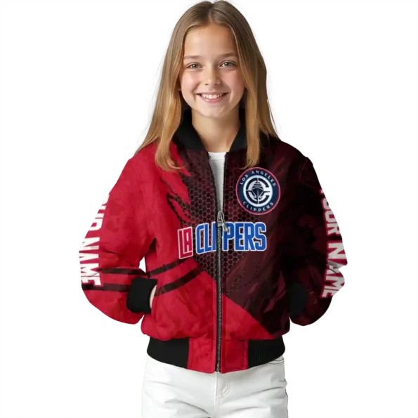 personalized los angeles clippers hexagon mesh red black bomber jacket top rated