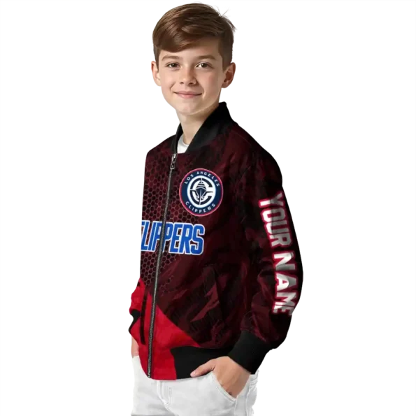 personalized los angeles clippers hexagon mesh red black bomber jacket trendy