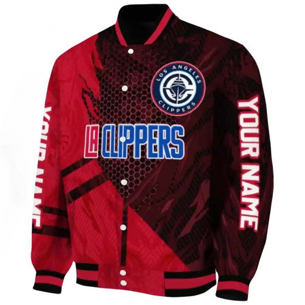 personalized los angeles clippers hexagon mesh red black varsity jacket best selling.webp