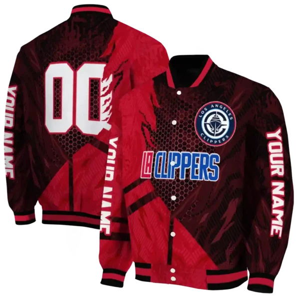 personalized los angeles clippers hexagon mesh red black varsity jacket fashion forward.webp