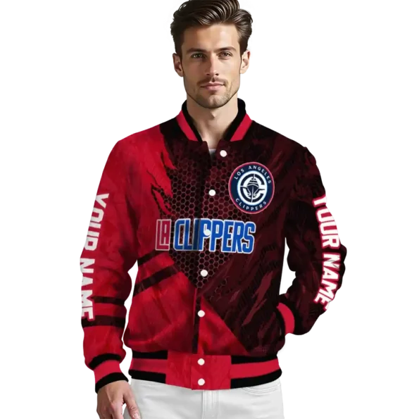 personalized los angeles clippers hexagon mesh red black varsity jacket high quality.webp