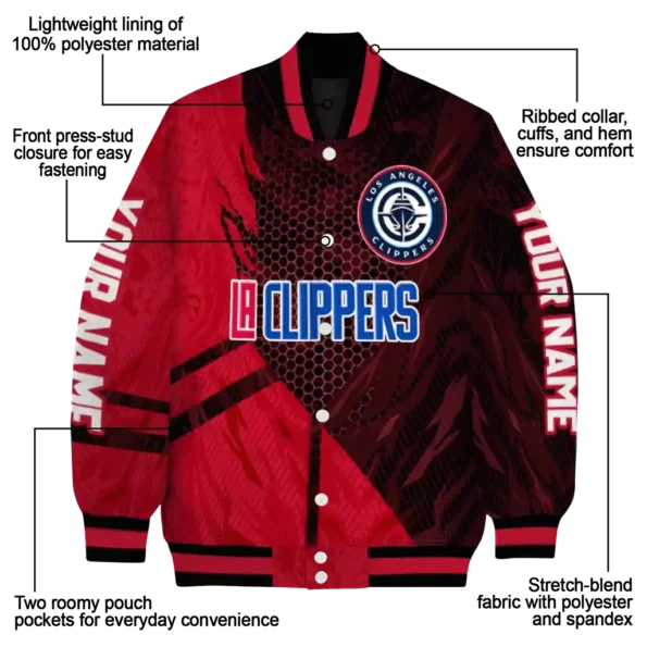 personalized los angeles clippers hexagon mesh red black varsity jacket new arrival.webp
