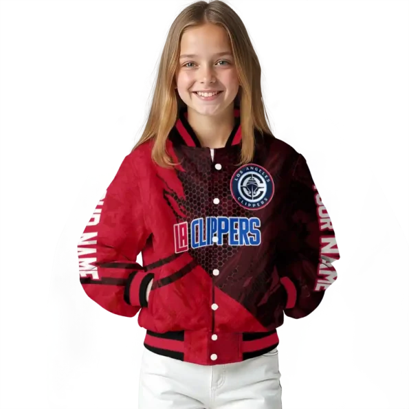 personalized los angeles clippers hexagon mesh red black varsity jacket top rated.webp