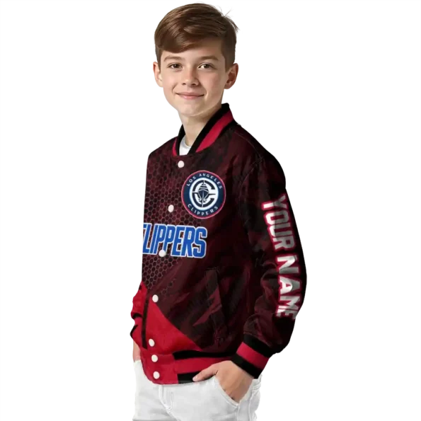 personalized los angeles clippers hexagon mesh red black varsity jacket trendy.webp