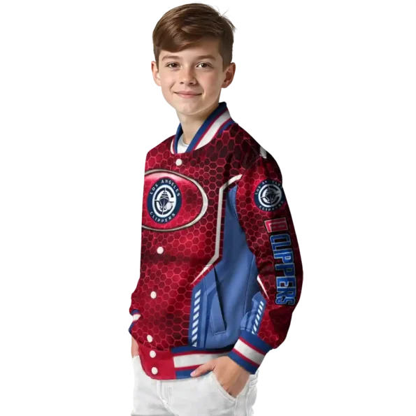 personalized los angeles clippers power plate red varsity jacket trendy.webp