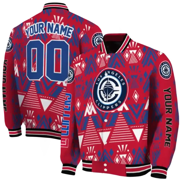 personalized los angeles clippers pyramid shapes red varsity jacket fashion forward.webp