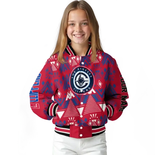 personalized los angeles clippers pyramid shapes red varsity jacket top rated.webp