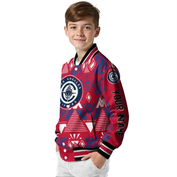 personalized los angeles clippers pyramid shapes red varsity jacket trendy.webp