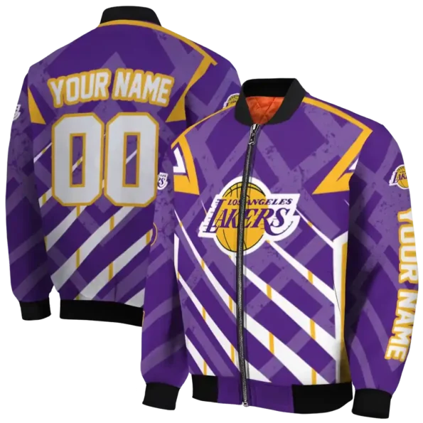 personalized los angeles lakers chevron angles purple bomber jacket fashion forward