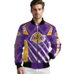 personalized los angeles lakers chevron angles purple bomber jacket best selling
