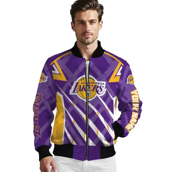 personalized los angeles lakers chevron angles purple bomber jacket high quality