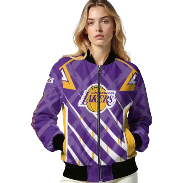 personalized los angeles lakers chevron angles purple bomber jacket latest model