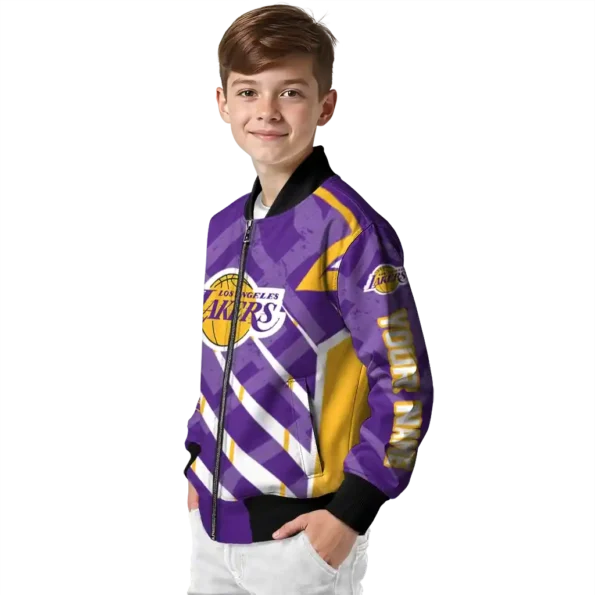 personalized los angeles lakers chevron angles purple bomber jacket trendy