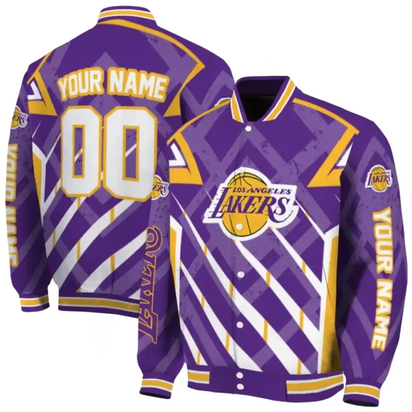 personalized los angeles lakers chevron angles purple varsity jacket fashion forward.webp
