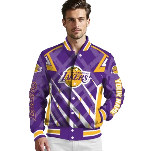 personalized los angeles lakers chevron angles purple varsity jacket high quality.webp