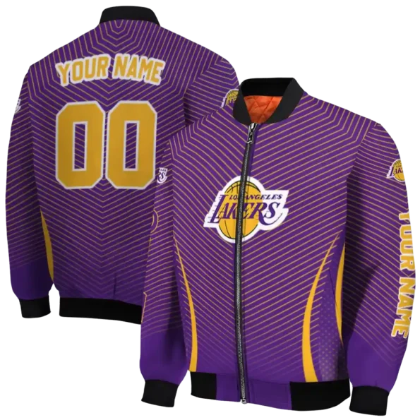 personalized los angeles lakers chevron arrow purple bomber jacket fashion forward
