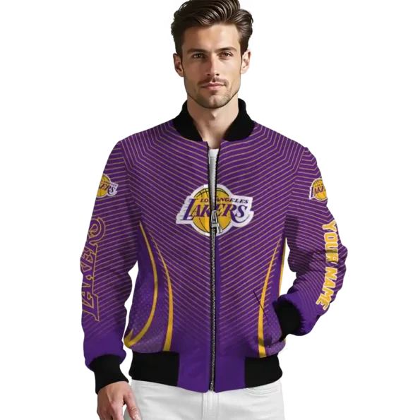 personalized los angeles lakers chevron arrow purple bomber jacket high quality