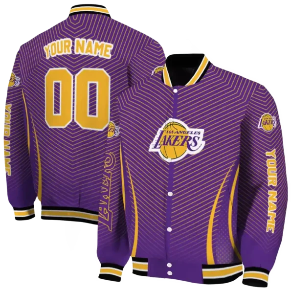 personalized los angeles lakers chevron arrow purple varsity jacket fashion forward.webp