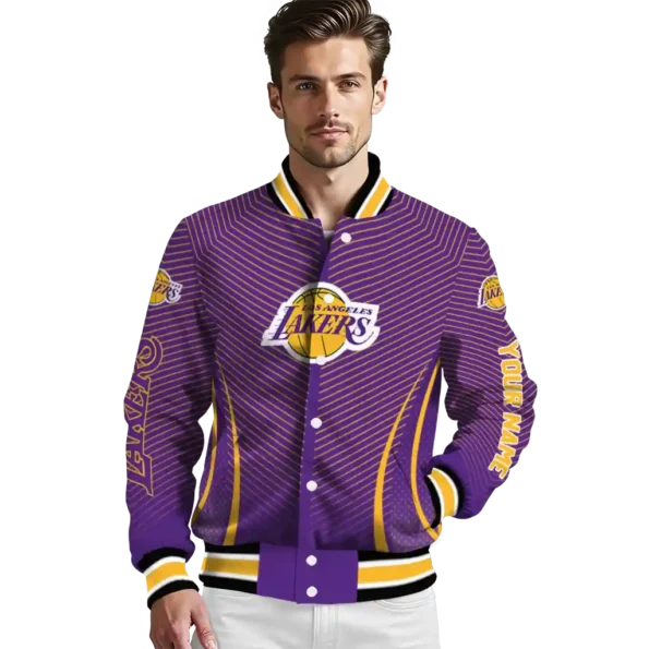 personalized los angeles lakers chevron arrow purple varsity jacket high quality.webp