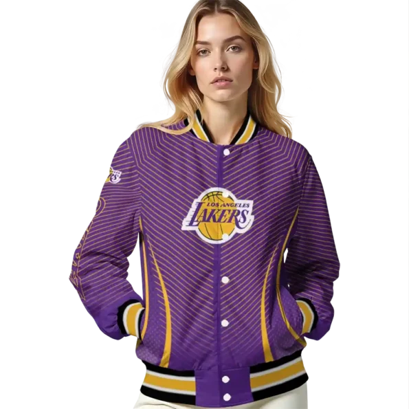 personalized los angeles lakers chevron arrow purple varsity jacket latest model.webp