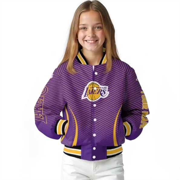 personalized los angeles lakers chevron arrow purple varsity jacket top rated.webp