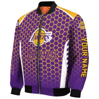 personalized los angeles lakers hexagon grid purple bomber jacket best selling
