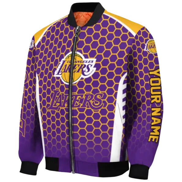 personalized los angeles lakers hexagon grid purple bomber jacket best selling