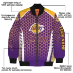 personalized los angeles lakers hexagon grid purple bomber jacket best selling