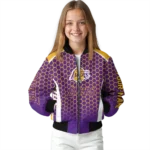 personalized los angeles lakers hexagon grid purple bomber jacket best selling