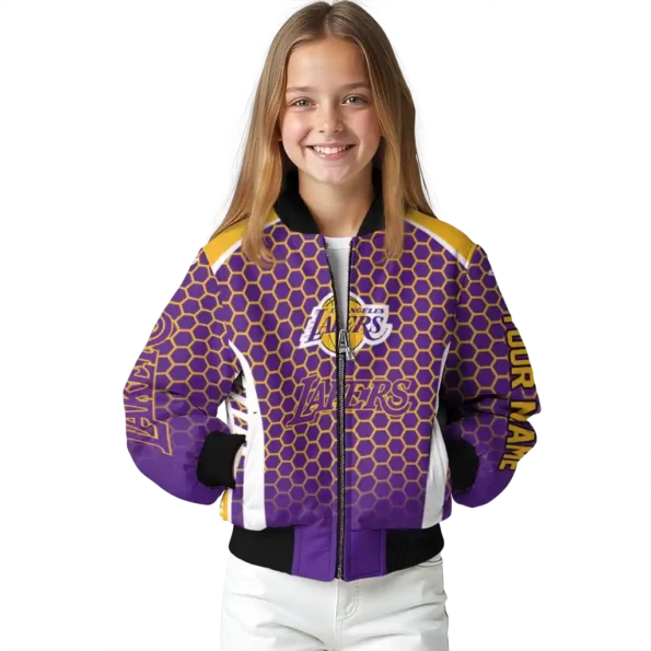 personalized los angeles lakers hexagon grid purple bomber jacket top rated