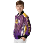 personalized los angeles lakers hexagon grid purple bomber jacket best selling
