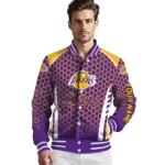 personalized los angeles lakers hexagon grid purple varsity jacket best selling.webp