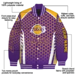 personalized los angeles lakers hexagon grid purple varsity jacket best selling.webp