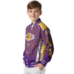 personalized los angeles lakers hexagon grid purple varsity jacket best selling.webp