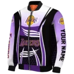 personalized los angeles lakers mesh effect purple black bomber jacket best selling