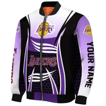 personalized los angeles lakers mesh effect purple black bomber jacket best selling