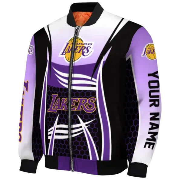 personalized los angeles lakers mesh effect purple black bomber jacket best selling