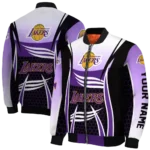 personalized los angeles lakers mesh effect purple black bomber jacket best selling