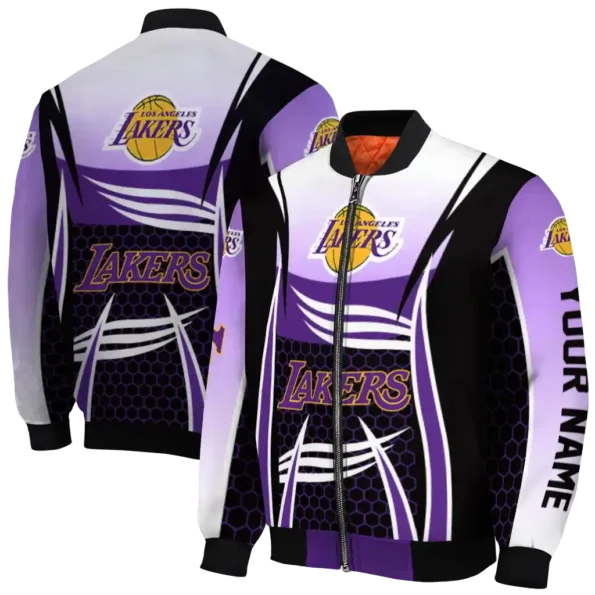 personalized los angeles lakers mesh effect purple black bomber jacket fashion forward