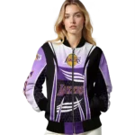personalized los angeles lakers mesh effect purple black bomber jacket best selling