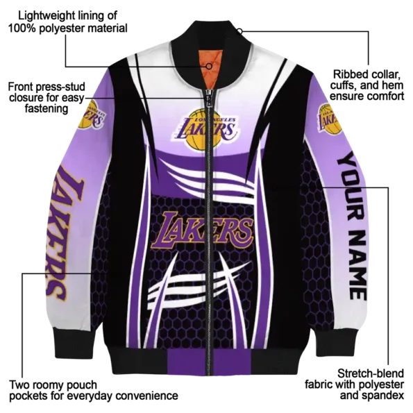 personalized los angeles lakers mesh effect purple black bomber jacket new arrival