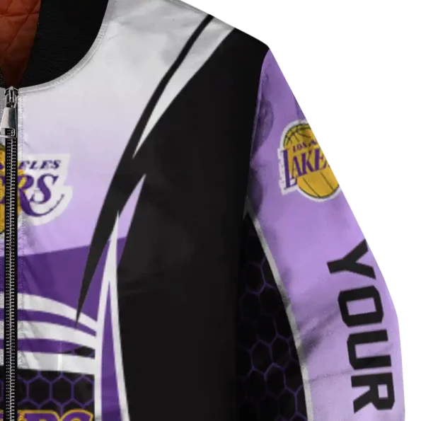 personalized los angeles lakers mesh effect purple black bomber jacket premium grade