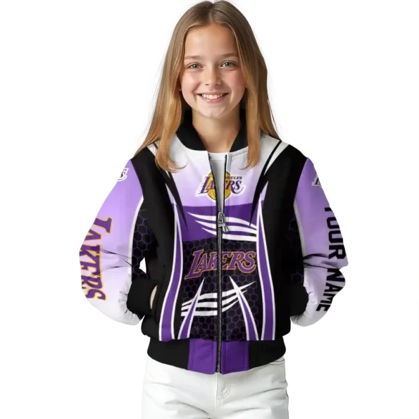personalized los angeles lakers mesh effect purple black bomber jacket top rated